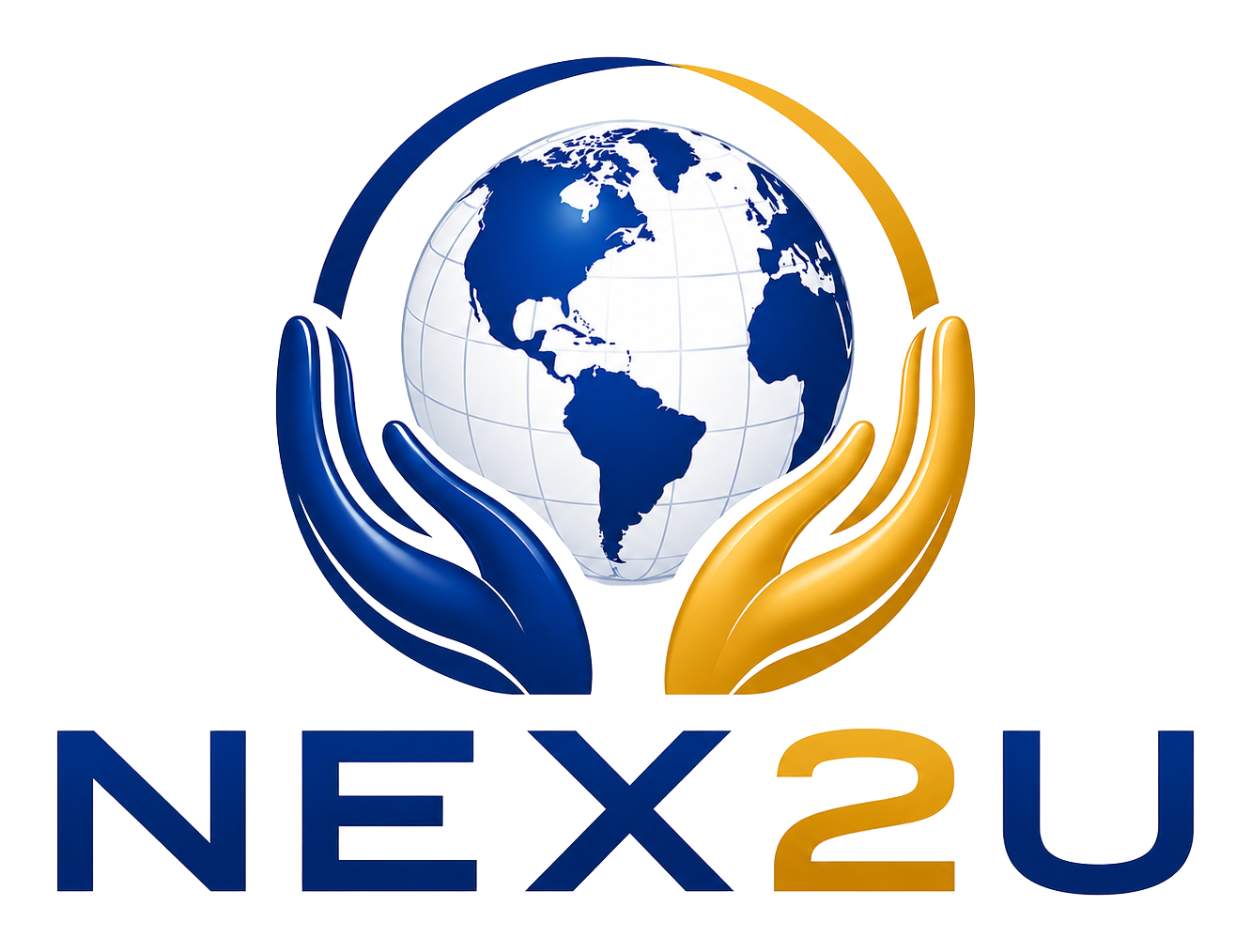 NEX2U official logo with globe and helping hands